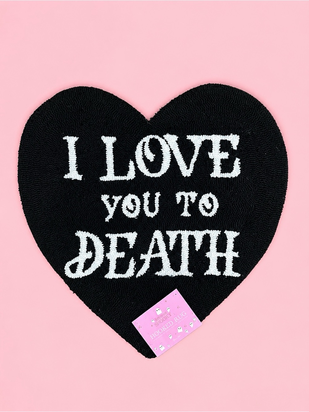 I Love You to Death Heart Shaped Hooked Rug 🖤 25” x 25”